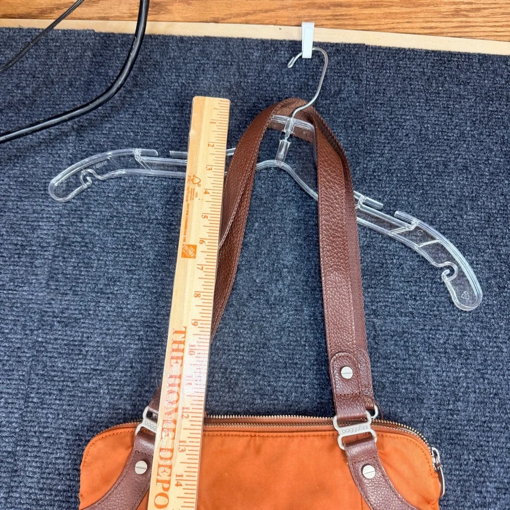 Baggallini Y2K Burnt Orange Nylon Hobo Bag Brown Leather Trim Pleated ManyPocket